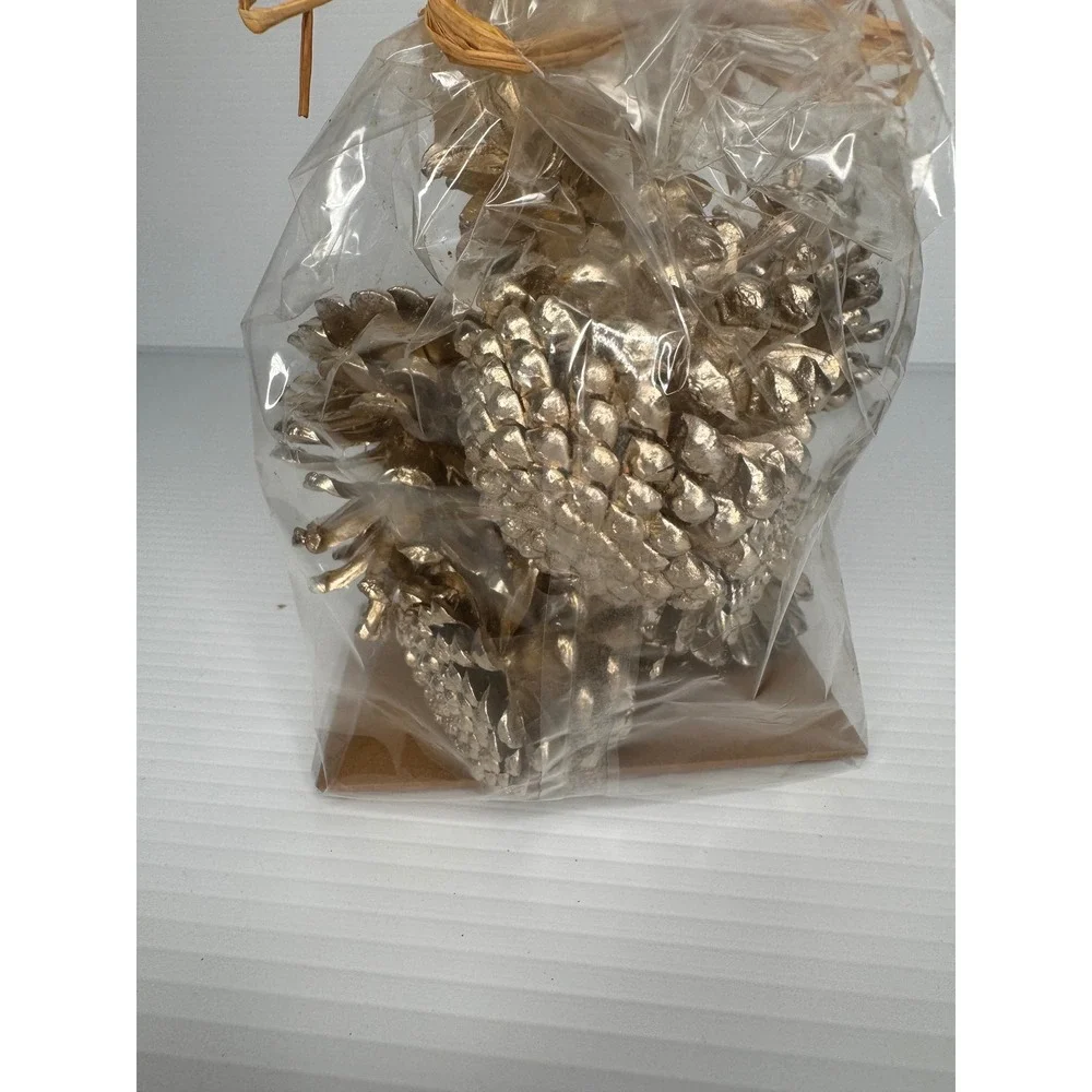 Pottery Barn Pinecones Set of 10 Gold Natural Wood Italian Holiday Decor NEW